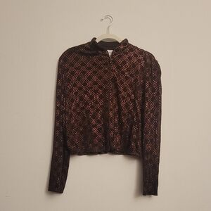 glitter brown, mock neck long sleeve zip top